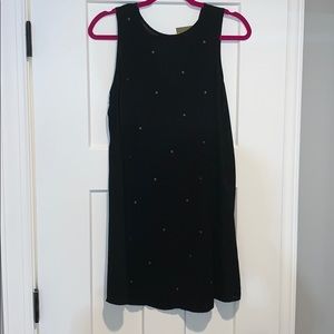 Black midi dress with gold accents